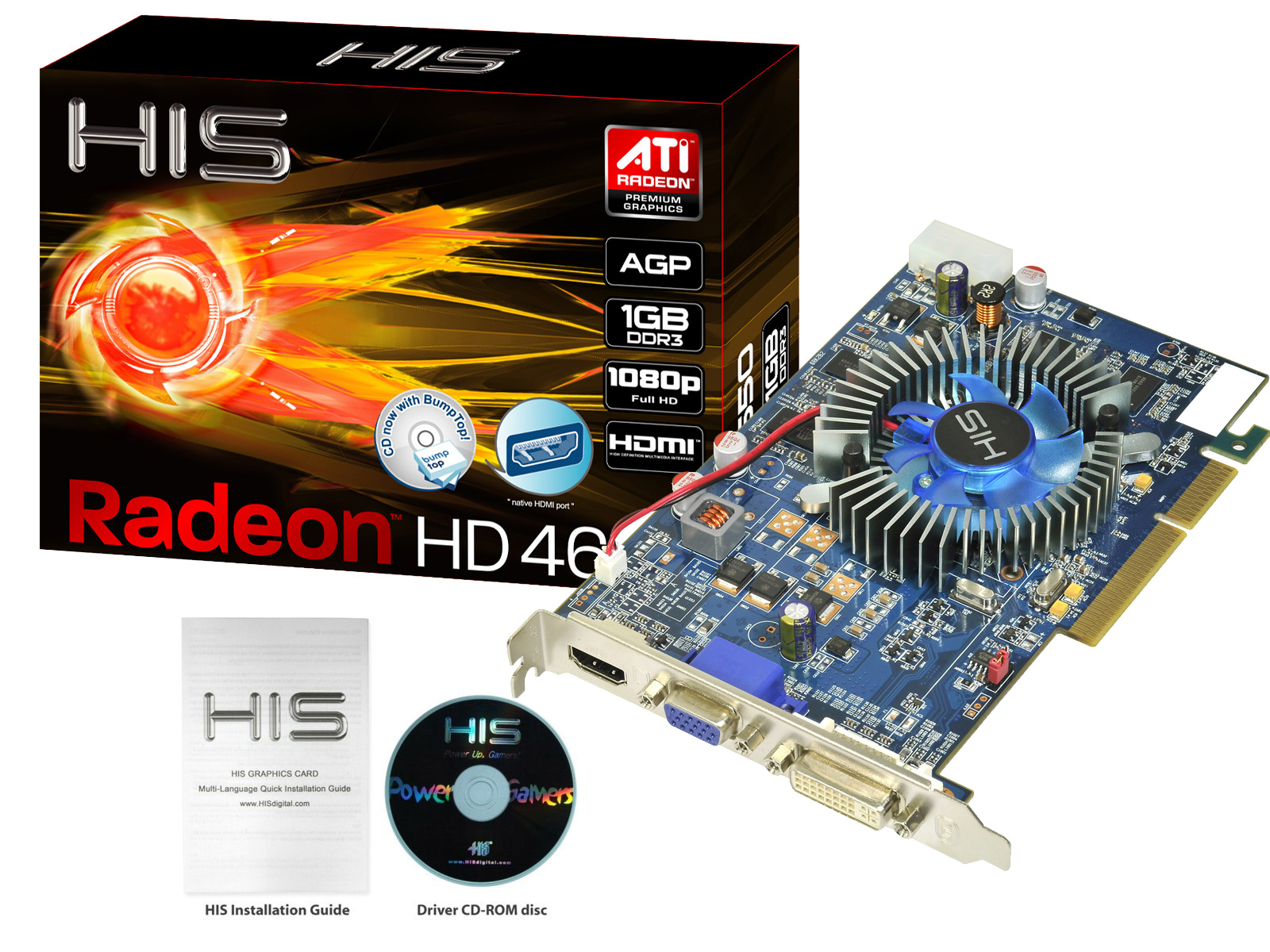 HD 4650 Fan Native HDMI 1GB (128bit) DDR3 AGP (600Mhz Core/1.3Ghz Memory ) < AGP Edition < Desktop graphics < | HIS Graphic Cards